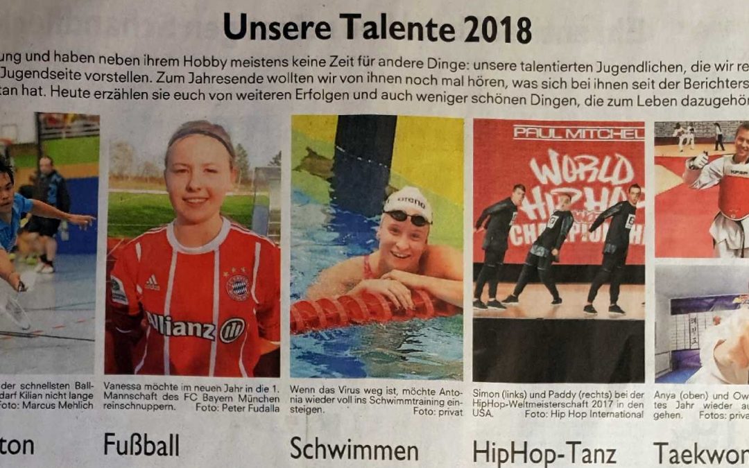 Nürnberger Nachrichten zählen Kilian zu den Sporttalenten 2018